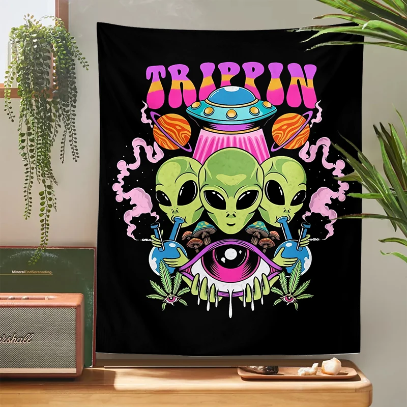Tapestry Decorations Alien Tapestry Mandala macrame hippie Art Mushroom eye Wall Hanging black Tapestries For Living Room Home Dorm Decor Cloth