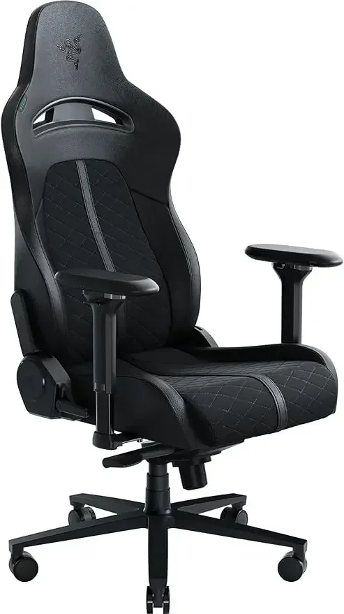 

Gaming Chair: Built-in Lumbar Arch Optimized Cushion Density Dual Textured, Eco Friendly Synthetic Leather Reactive Seat Tilt