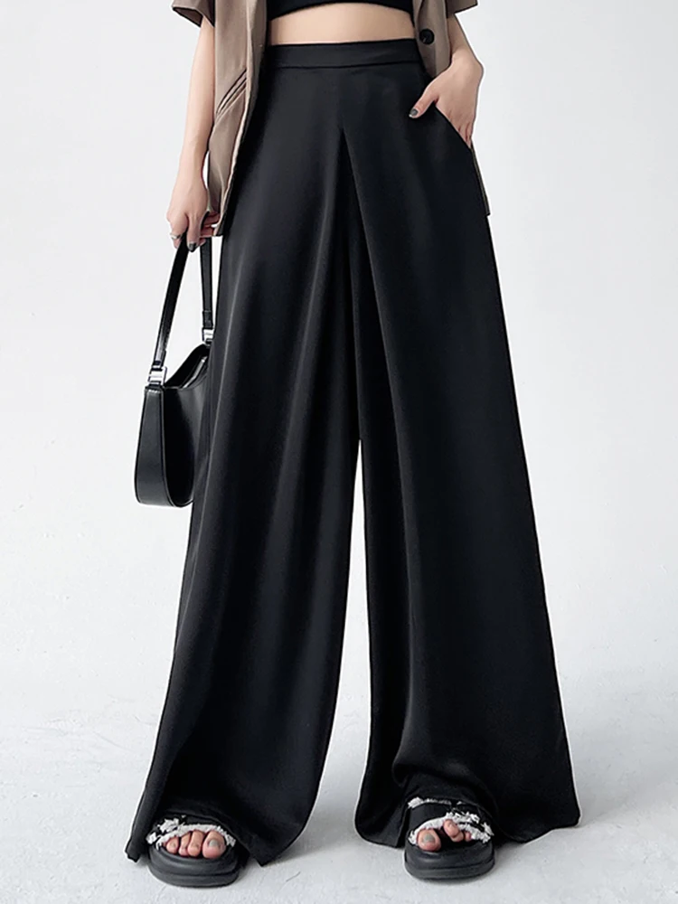 Summer Pure Color Fashion Office Ladies Female Suit Pants New High Waist Chic Full Length Street Simple Casual Loose Women Pants