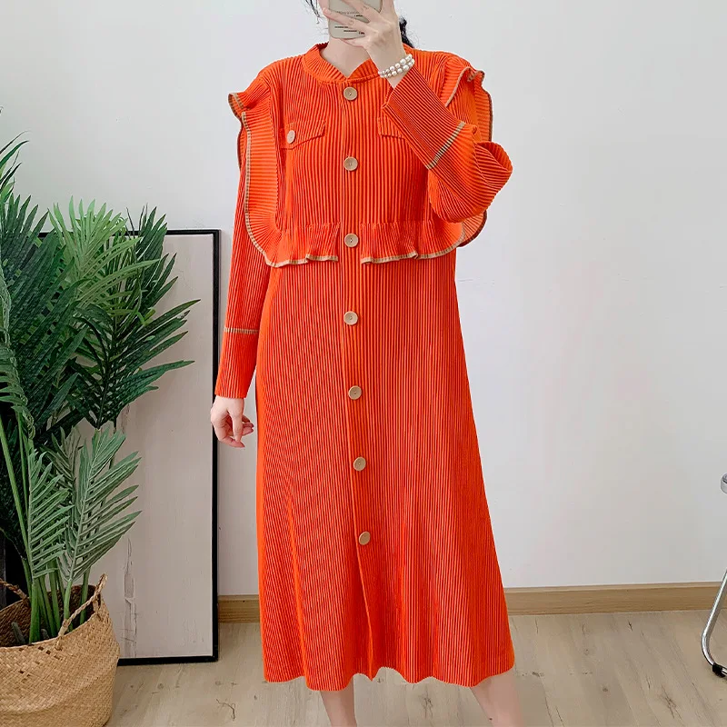 

Autumn and winter single-breasted dress pleated plus-size women's thick coat