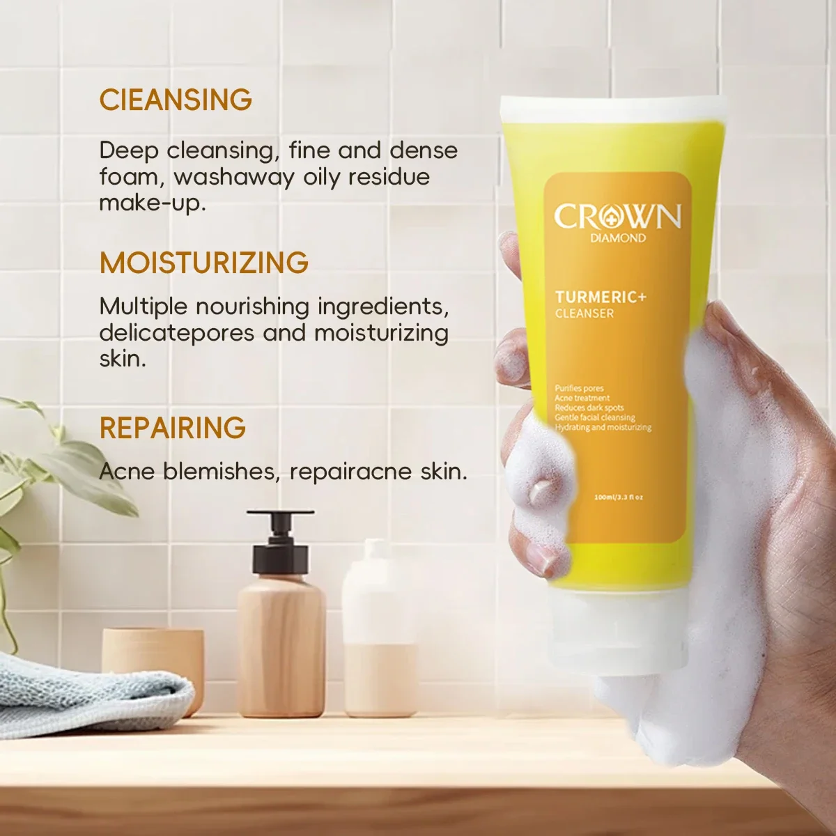 Turmeric Facial Cleanser Gentle Face Wash Foam Cleansing with Hyaluronic Acid for Smooth Milk Skincare Suitable for All Skin 2
