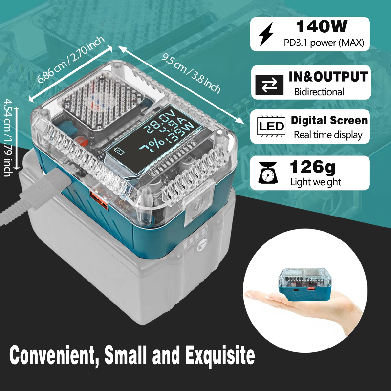 Digital Display Adapter USB Type-C Power Supply 140W PD3.1 Li-ion Battery Adapter Converter for Makita Li-ion Battery Charger