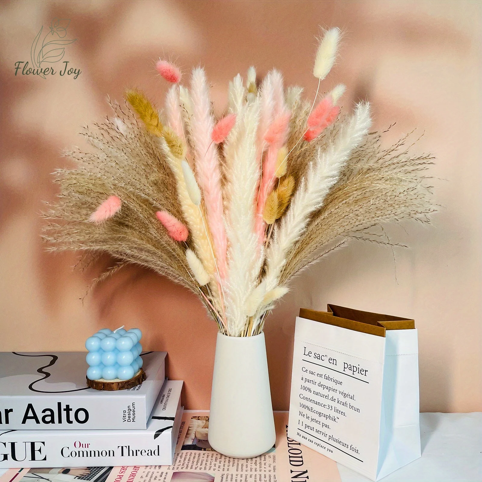 

80Pcs Pampas Grass Dried Flowers Natural Rabbit Tails Grass Bouquet Reed Ideal for Boho Living Room Bedroom Wedding Decoration