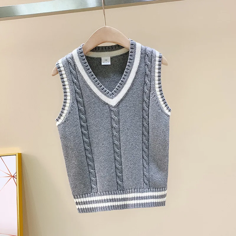 Children's School Uniform Vest Kids Knitted Pullover Outerwear Coat For Teen Boys Girls 4 6 8 10 12 14 Years Waistcoat