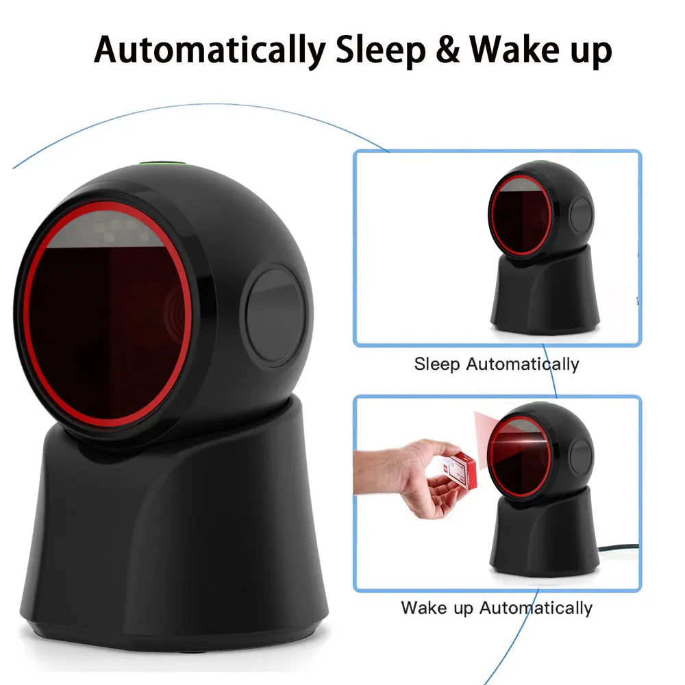Omnidirectional Automatic Sensing Platform Scanner, Hands-Free USB Wired Image Sensing QR Barcode Reader