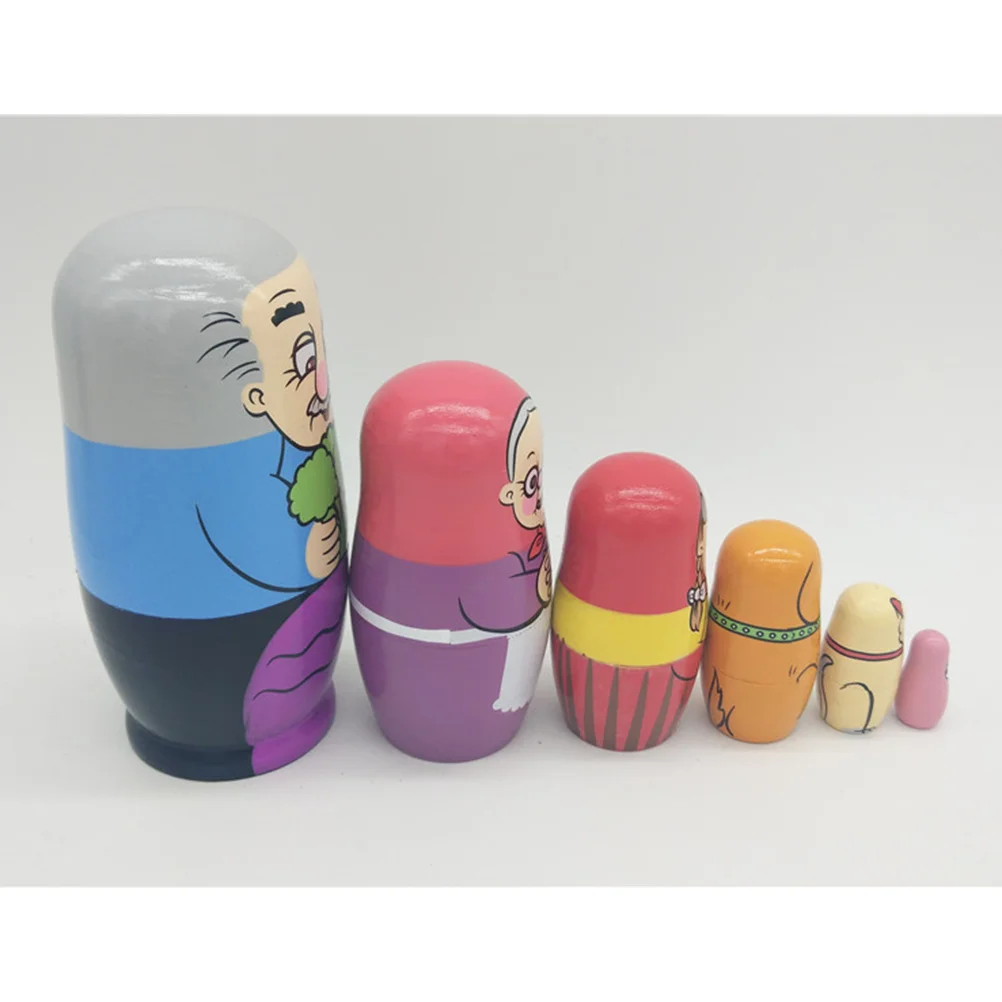 6Pcs Beautiful Handmade Wooden Russia Nesting Dolls Gift Russian Nesting Wishing Dolls Cartoon Matryoshka Toy