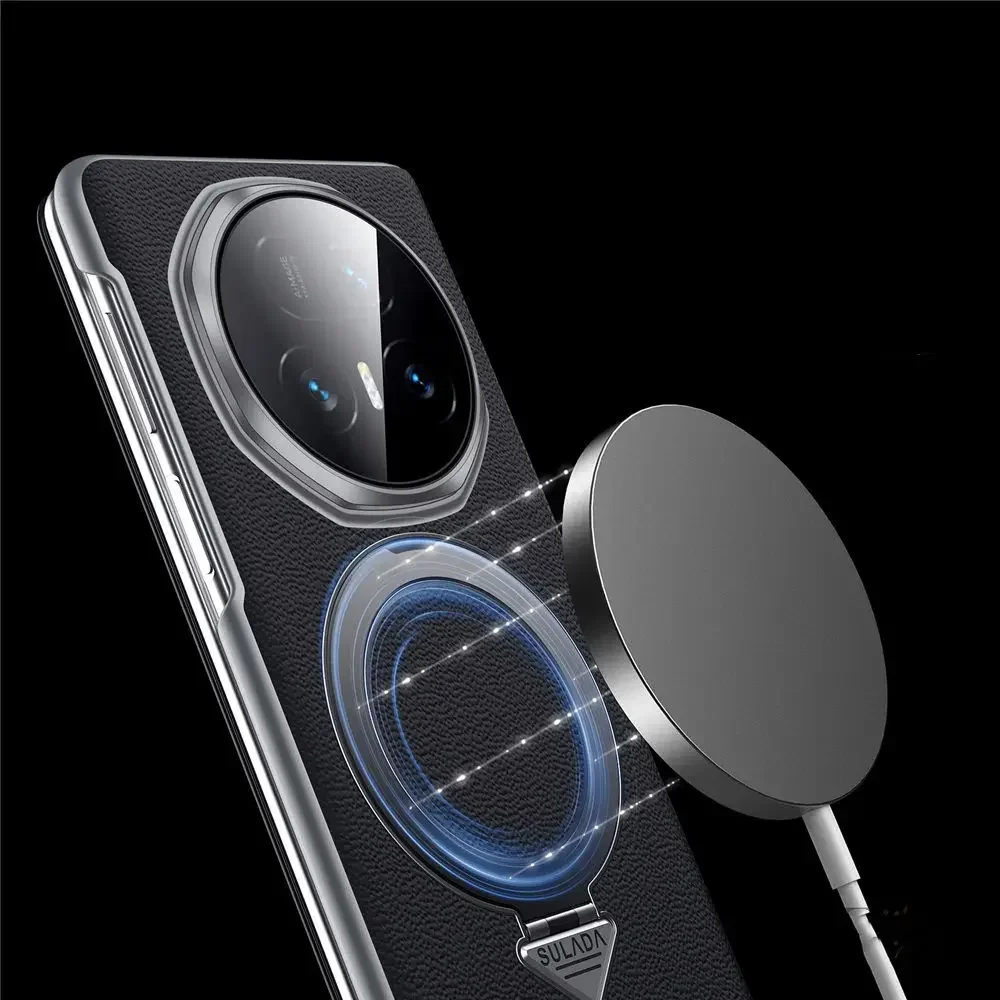 Sulada Genuine Leather Smart Window View Flip Case with Metal Magnetic Ring Holder & Kickstand