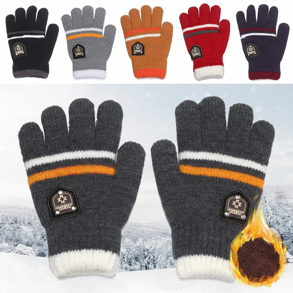 Kids Gloves Winter Full Finger Gloves Knitted Soft Children Mittens 6-12Y Boys Girls Thick Keep Warm Autumn Glove