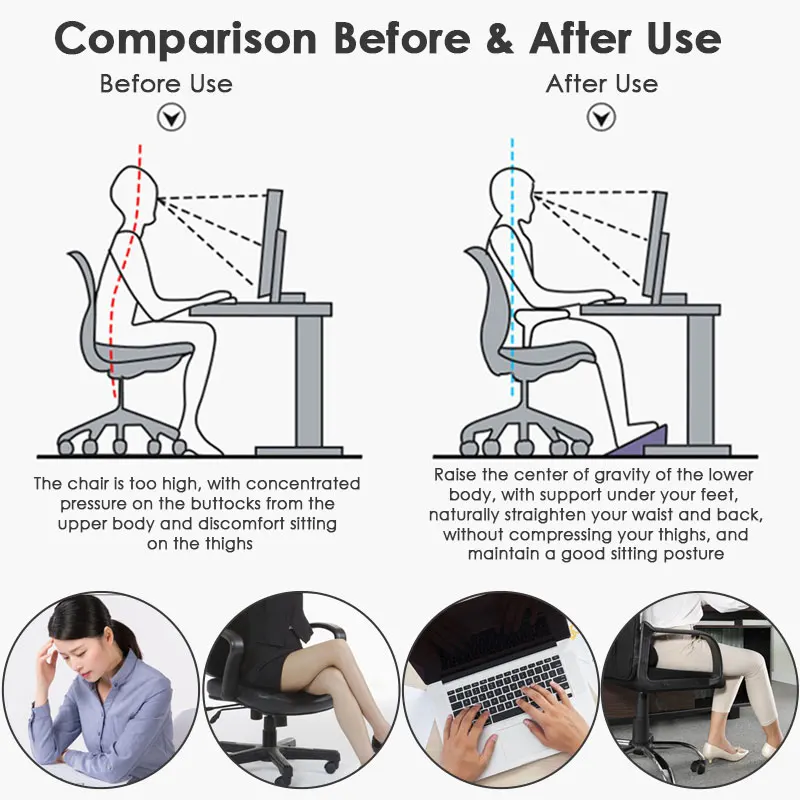 Choiced Ergonomic Under Desk Footrest Foot Rest With Massage Rollers Modern Design Portability Foot Stool for Home Office Work