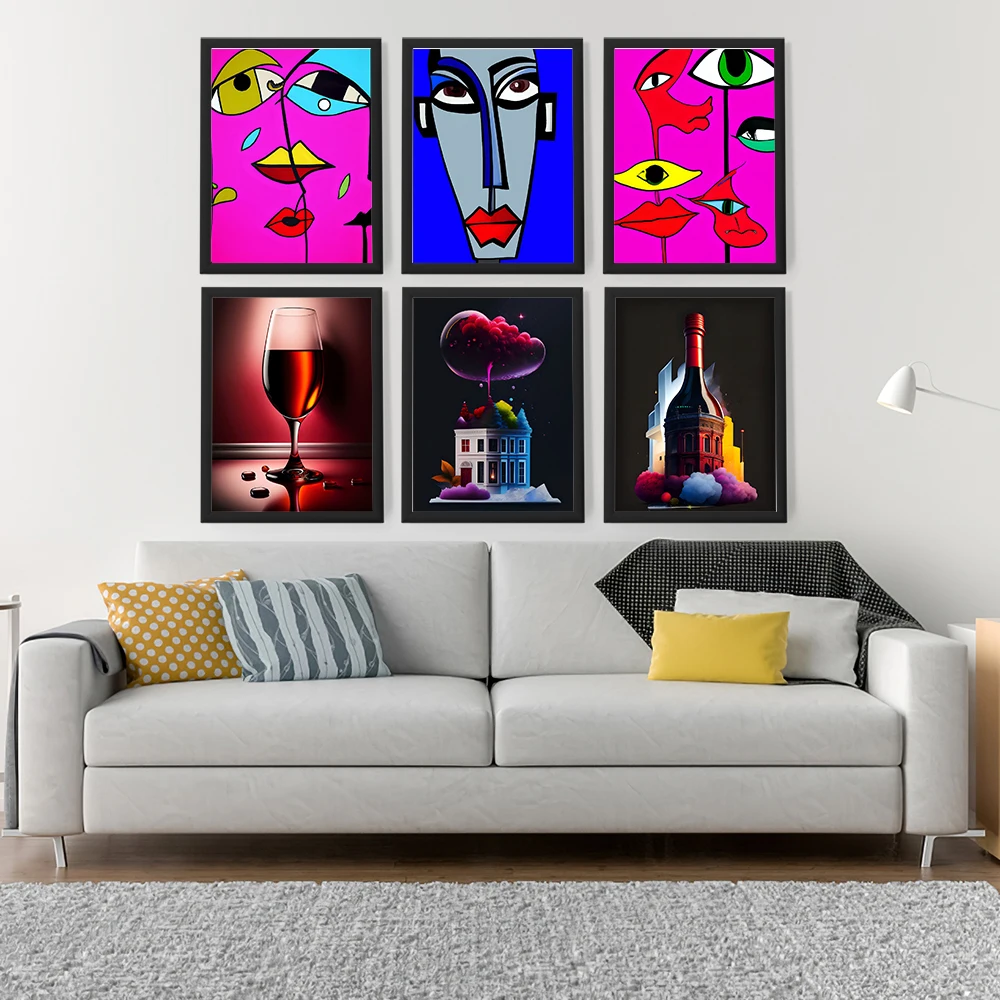 

Fashion Surrealism Print Canvas Painting Fun Eyes Poster Wall Art Magic Wine Glass Picture Kitchen Living Kid Room Home Decor