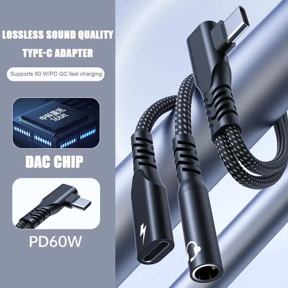 OTG 엘보우 USB C타입, 3.5mm AUX 잭 오디오, 60W 스플리터, 고속 헤드폰 충전 어댑터, N7D4, 2 in 1