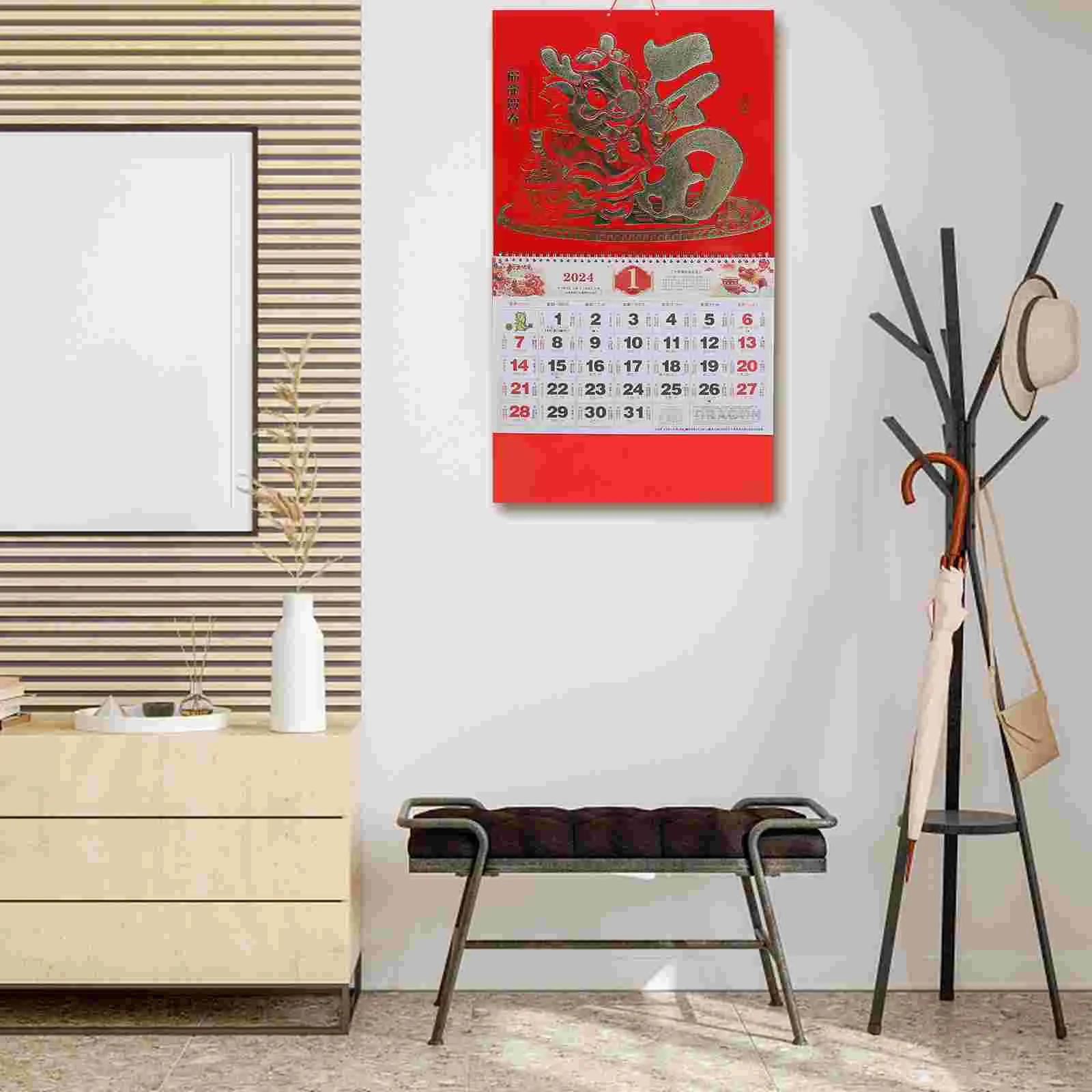 

Декоративный подвесной календарь в китайском стиле, настенный календарь с годом Дракона, календарь в китайском стиле, лунный календарь, подвесной календарь