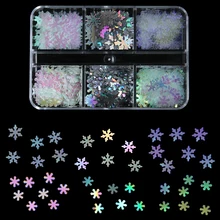  6 Grids Holographic Nail Art Glitter Sequins Maple Leaves Laser Star Heart Paillette Flake DIY Manicure 3D Nail Decoration Tools 