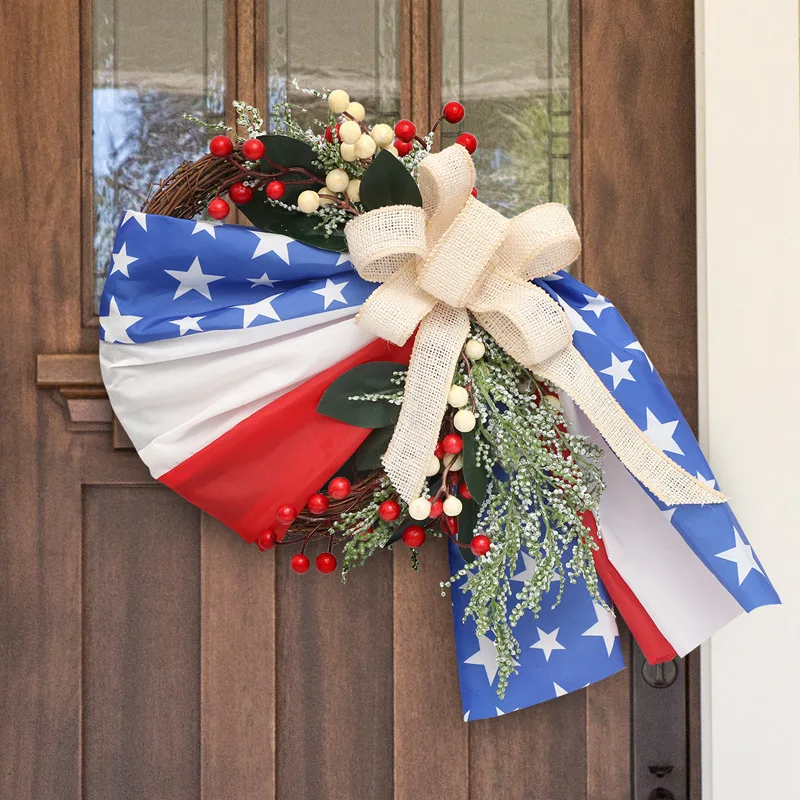 

4 of July Wreath for Front Door Patriotic Wreath Independence Day Flower Wreath, Wreath for Memorial Day Independence Day Decor
