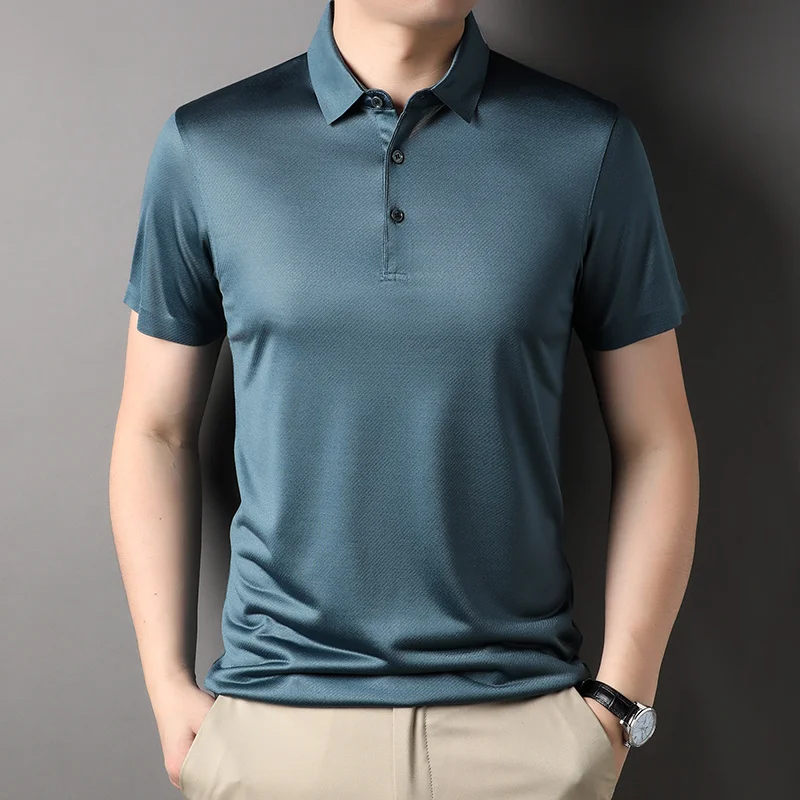 

Mulberry Silk Men's Polo Shirts Luxury Short Sleeve Solid Color Golf Male T-shirts Summer Smart Casual Man Tees 3XL