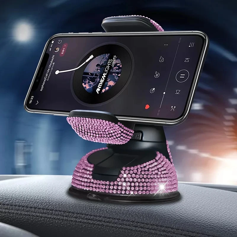 

Luxury Crystal Car Cell Phone Mount Universal Bling Rhinestone Phone Holder for Dashboard Windshield and Air Vent for Women Girl