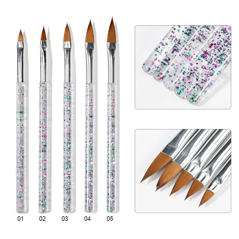Nail Art Brush Set Glitter Handle Carving Pen For Acrylic Powder 3d