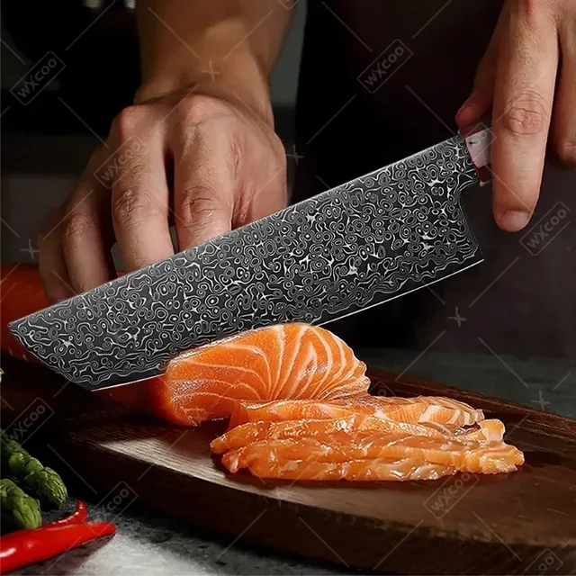 WXCOO Coltelli da cucina professionali giapponesi Set Coltello da chef Acciaio di Damasco Mannaia per carne di pesce Affettare Coltello Santoku Strumenti di cottura 3