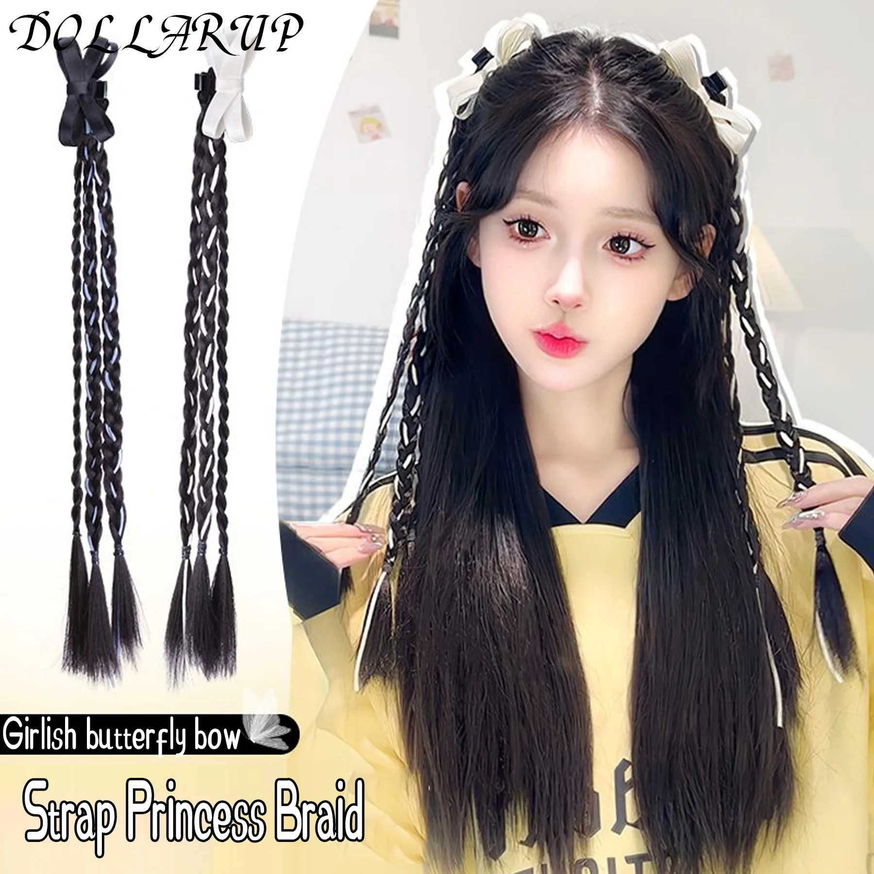 Bow clip Synthetic Boxing Braids Ponytail For Women Natural Twist Long Braid Female two Ponytail Boxing Braided Hair Wig Grip