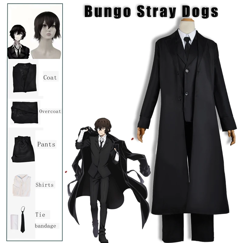 

Dazai Osamu Cosplay Bungo Stray Dogs Kostum Costume Jaket Panjang Mantel Jas Dewasa Pria Anime Halloween Kostum Pakaian Natal