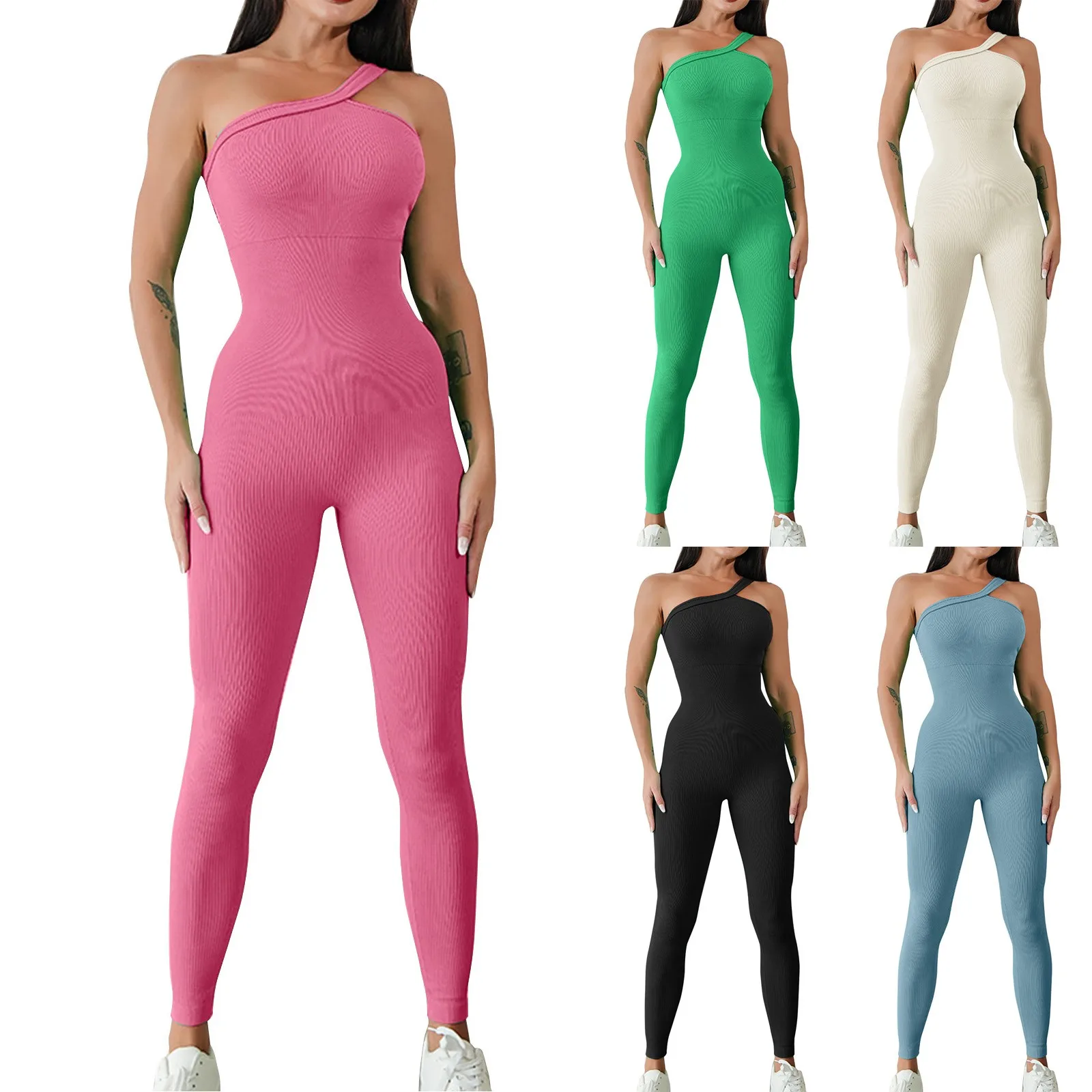 

New Casual Leggings Women Jumpsuits Playsuits Suspenders Sexy Ribbed Sleeveless Solid Color Sports Fitness Yoga Wear Bodysuits