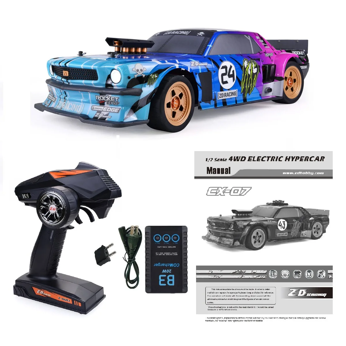 S76e4eeeb1baf46c2a6d68fd7e5caf053b ZD Racing EX07 1/7 4륜 구동 RC 고속 전문 플랫 바텀 레이싱 카 성인 및 어린이용