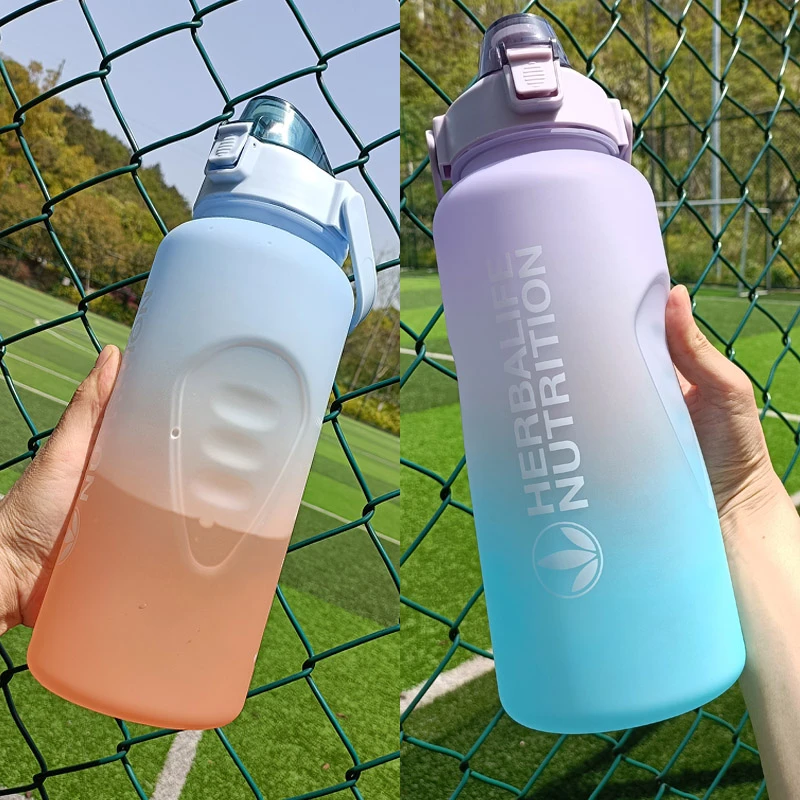 New Arrival Outlet Pirce 2000ml Herbalife Nutrition Gradient Color Frosting Plastic Sports Water bottle with Straw