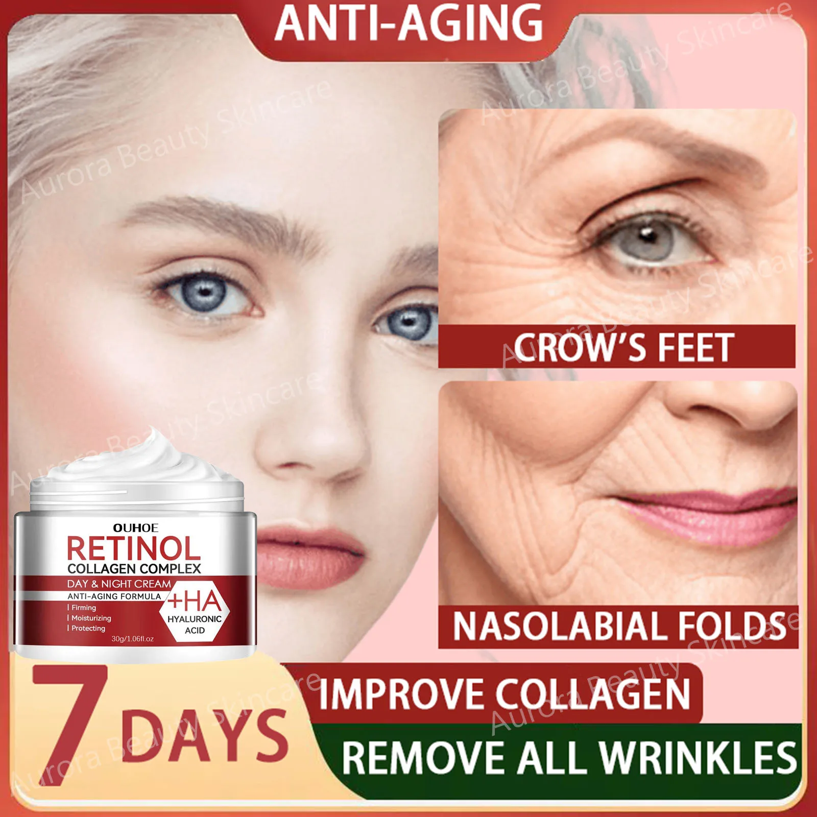 Retinol Lifting Uppstramande ansiktskräm Ta bort rynkor Anti-aging blekna Fina linjer Fuktighetskräm Ljusande hudvård Koreansk_voghion.com