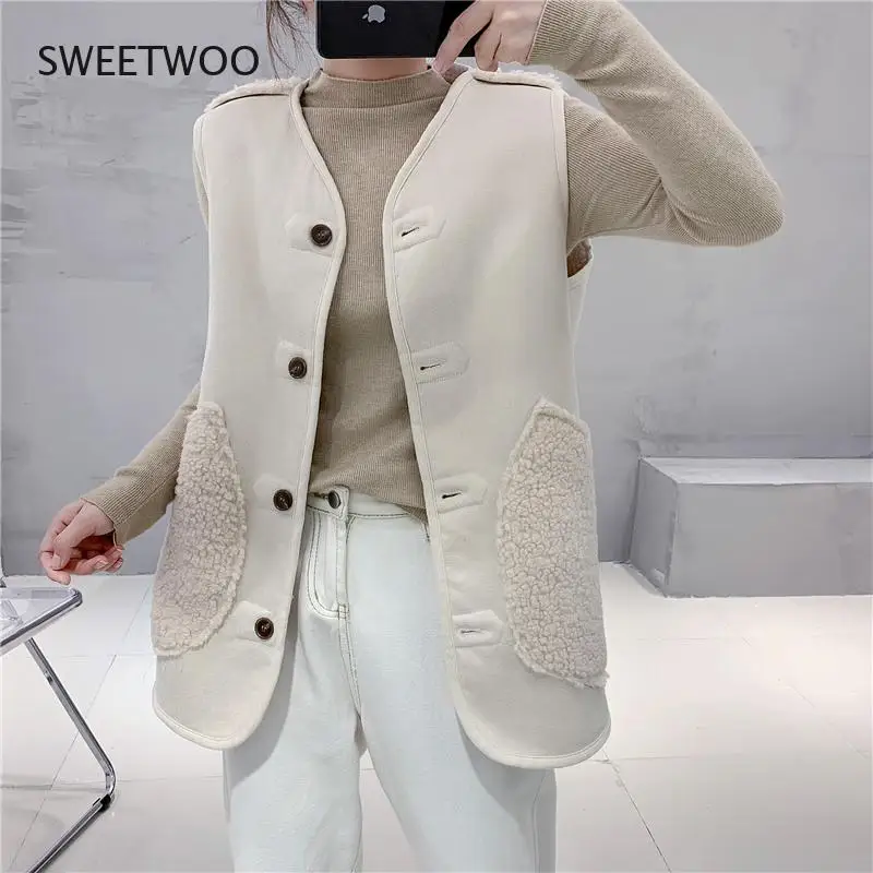 Lamb Hair Women's Vest 2021 Autumn New Korean Loose Women's Coat Fur Suede Jacket Sleeveless Single-Breasted Parkas Waistcoat
