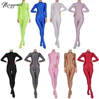 Womens Glossy Full Body Jumpsuit See Through Sheer Catsuits Bodystockings Long Sleeve Footed One Piece Gym Yoga Tights Bodysuit