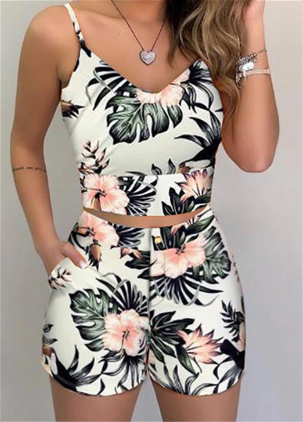 cute pj sets Sexy Striped Floral Print Spaghetti Strap Shorts Sets women 2021 Summer new fashion vest Top Tracksuit Casual Two Pieces Suits skirt and top co ord