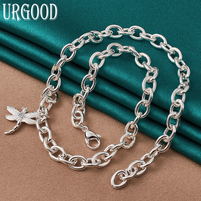925 Sterling Silver 18 Inch Dragonfly Pendant Necklace For Women Party Engagement Wedding Fashion Jewelry
