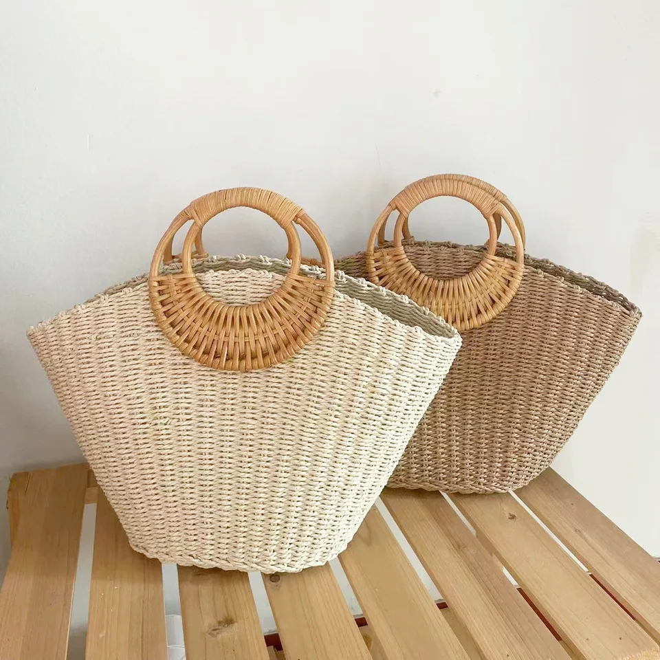 Bolso De Mano De Paja COOKOOKY Para Mujer - Estilo Bohemio, Color Amarillo, Con Cremallera