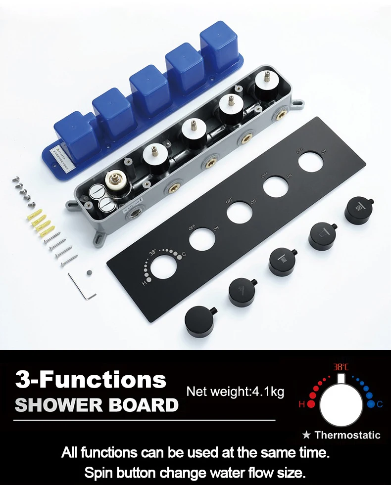 Description Picture 5 of itemBathroom Brass Shower Faucets Concealed Shower Mixer Tap Black Wall Valves Thermostatic Shower Controller Bath Accessories