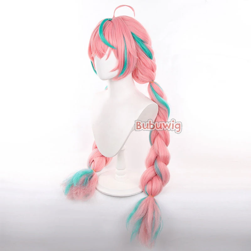 Cosplay Wigs Bubuwig Synthetic Hair Varesa Genshin Impact Varesa Role Play 100cm Pink Mixed Green Braided Heat Resistant