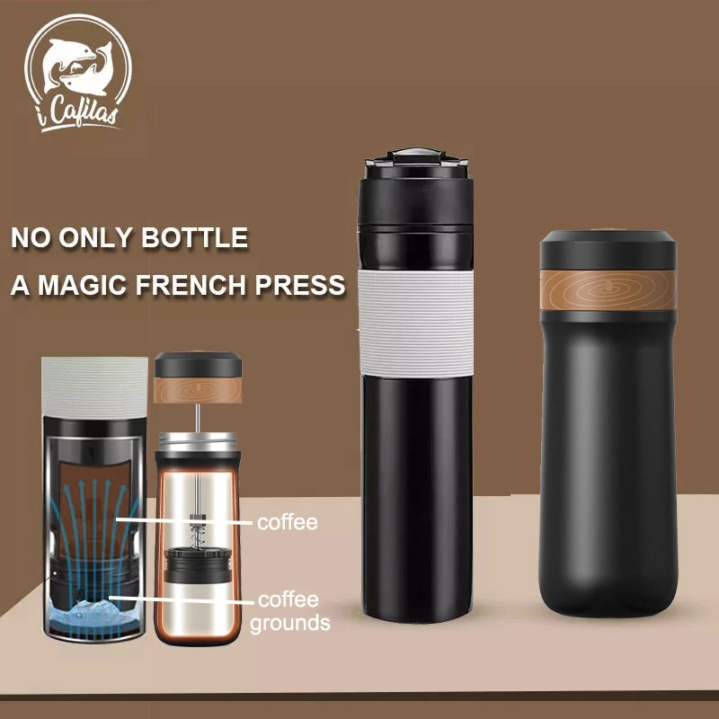 Original portable French coffee pot thermal insulation travel mug stainless steel / plastic thermal insulation icafilas coffee maker coffee pot french press coffee press coffee press