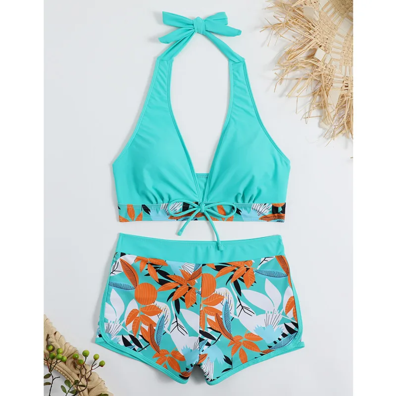 Summer Print Swimsuits Tankini Sets Female Swimwear Sports Beach Wear TwoPiece Bathing Suit