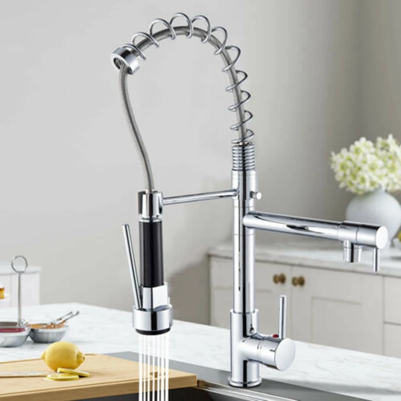 

Chrome Finish Kitchen Faucet Pull Down Sprayer Swivel Single Handle Sink Mixer