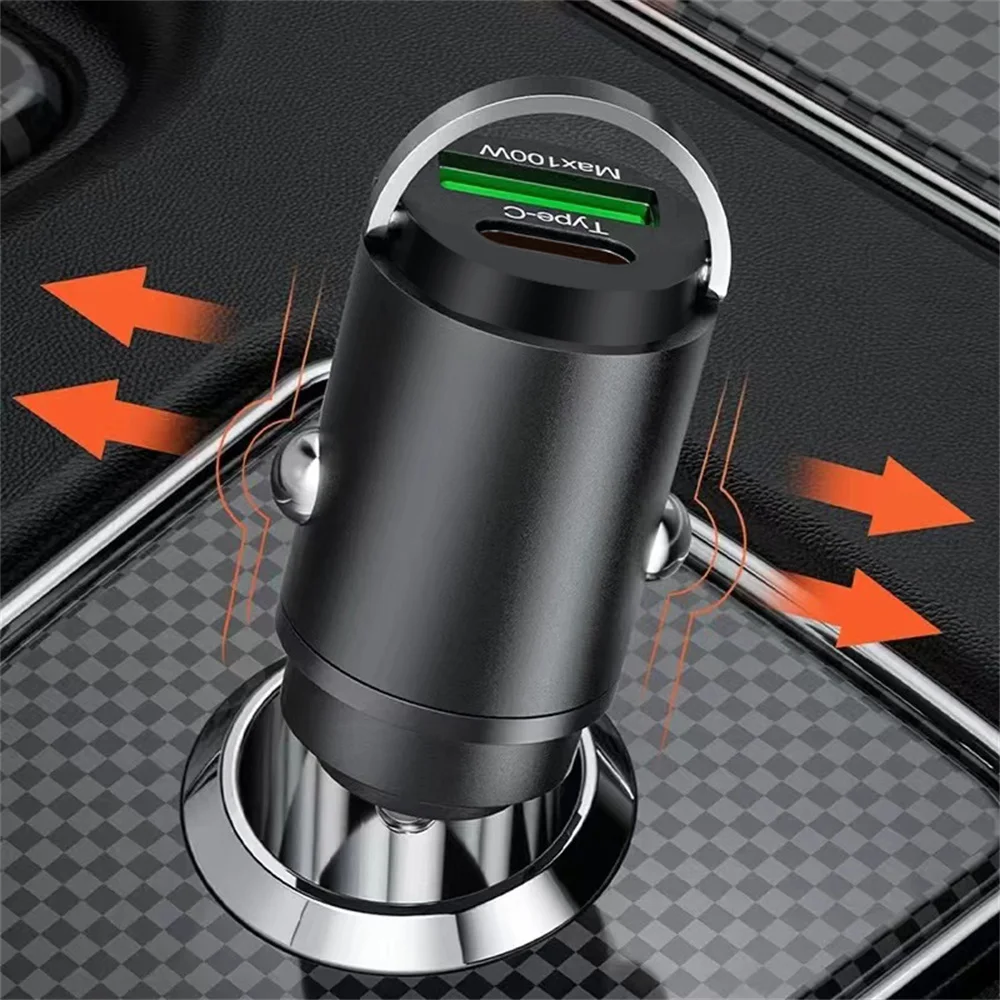 100W Mini Car Charger PD Type C Fast Charging Car Charger Cigarette Lighter For iPhone Samsung Xiaomi Car Phone Charger Adapter