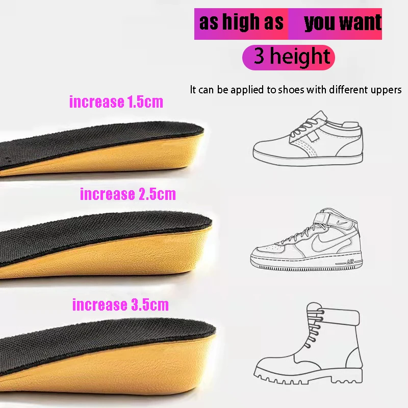 1 Pair Of Men‘s And Women's 1.5-3.5cm Invisiable Height Increase Comfortable Breathable Orthopedic Insoles Foot Care_voghion.com