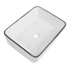 Ceramic Rectangular Bathroom Vessel Sink, 19'' X 15'' Above Counter Porcelain Small Sink, White Body With Black Trim On The Top 2