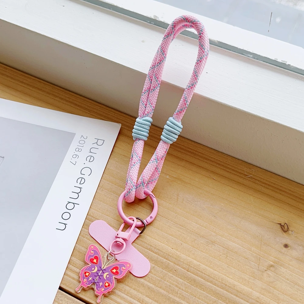 Mit Schmetterling Anhänger Handy Riemen Hängende Kordel Handy Lanyard Kurze Handgelenk Strap Charme Anti-verloren Kette Frauen Schlüsselbund – Detail 10