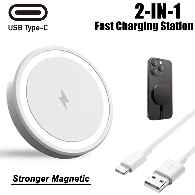 Desktop Magnetic Wireless Charger Pad For Magsafe iPhone 17 16 15 14 13 Pro Max Samsung Type C Magnet Fast Charging Phone Stand