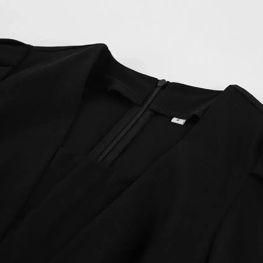 Schickes schwarzes Taillenbetontes Minikleid für Damen – Elegantes A-Linien-Kleid mit eckigem Ausschnitt und Puffärmeln für Abendpartys 2026 – Detail 8