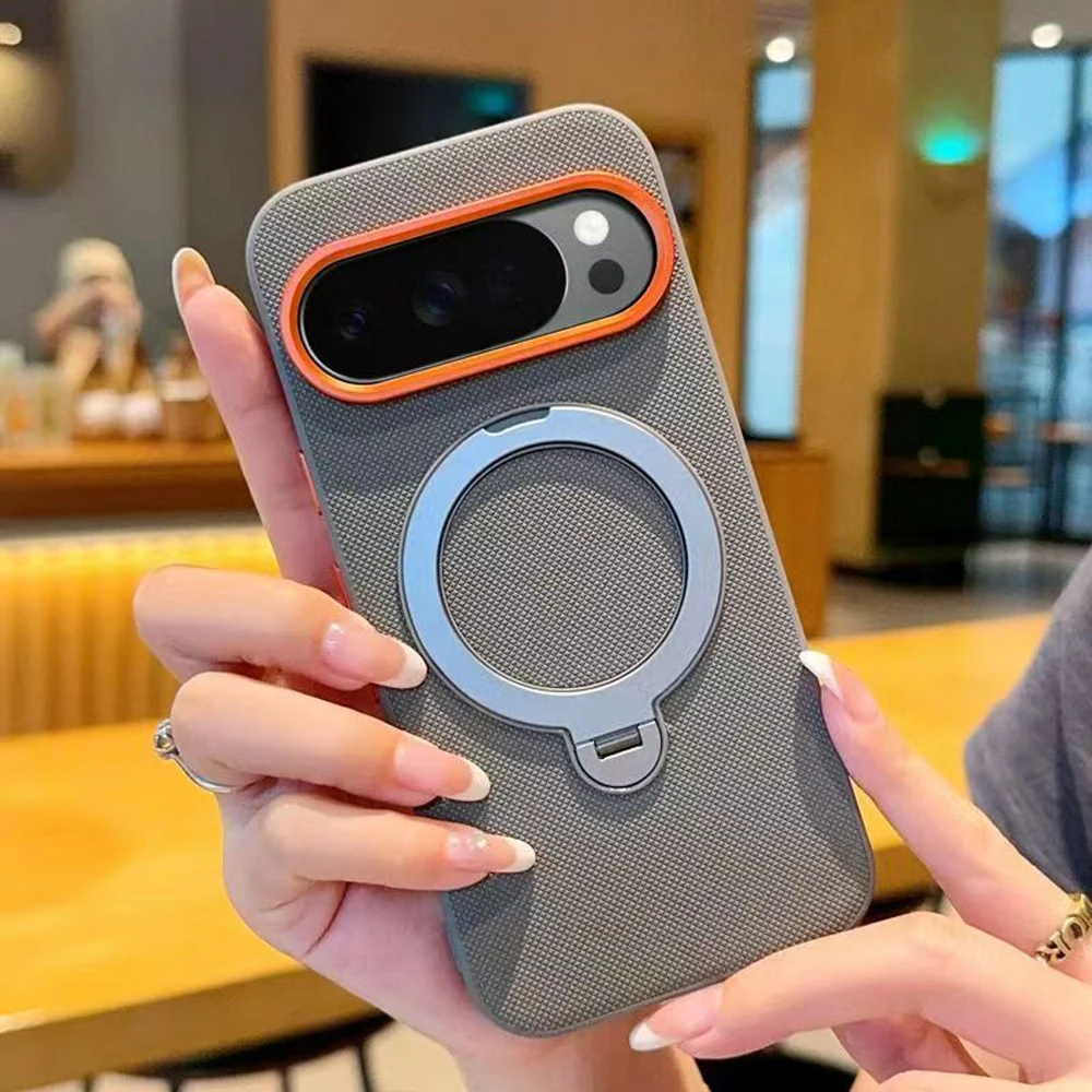Diamond Texture Magnetic Case with 360° Matte Ring Stand - Shockproof Cover