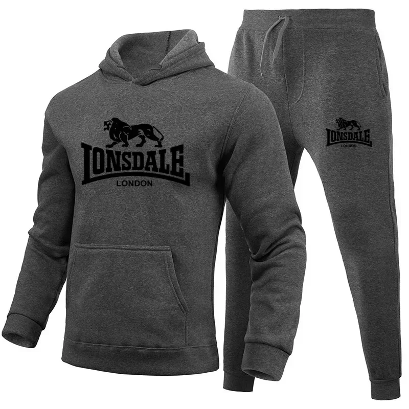 Spring and autumn men's long-sleeved hoodie + sweatpants 2-piece fashion printed fitness casual jogging sportswear suit