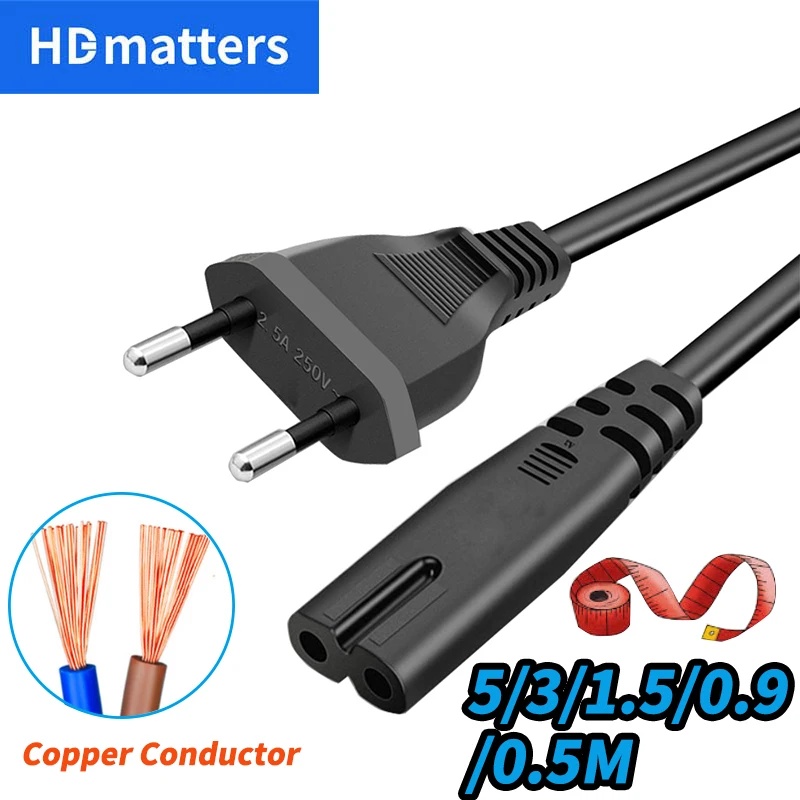 High-Quality EU AC Power Cable with Figure 8 C7 to Euro 2-Pin Plug