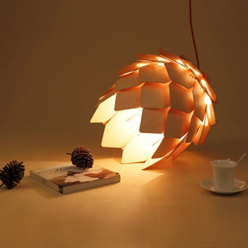 북유럽 Morden OAK 나무 Pinecone led 펜던트 조명 매달려 나무 현대 램프 다 이닝 룸 레스토랑 레트로 비품 조명