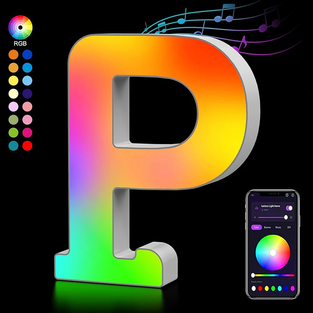 Customizable Smart LED Alphabet Night Lights - USB Powered Decorative Lamps with App-Controlled RGBW Colors and Music Sync