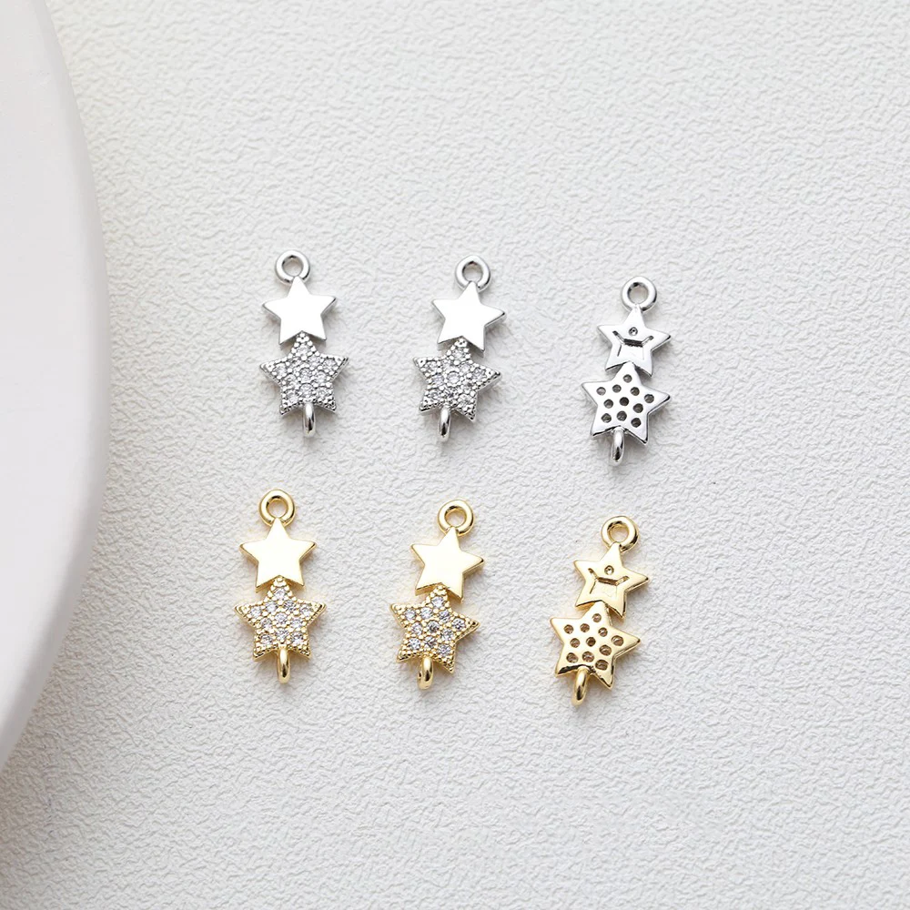 

4PCS 14K Gold Plated Double Star Earrings Pendant Inlaid Zircon Jewelry DIY Findings Making Supplies Accessories